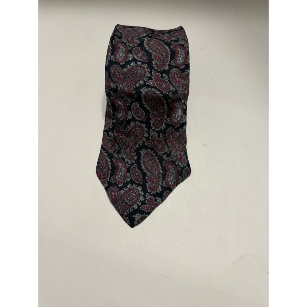 Gianni Butti Mens Paisley Necktie Burgundy Grey Black Silk Blend Classic Tie